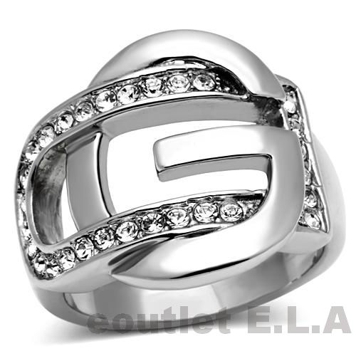G BUCKLE SWAROVSKI CRYSTAL STAINLESS STEEL RING-5 sizes